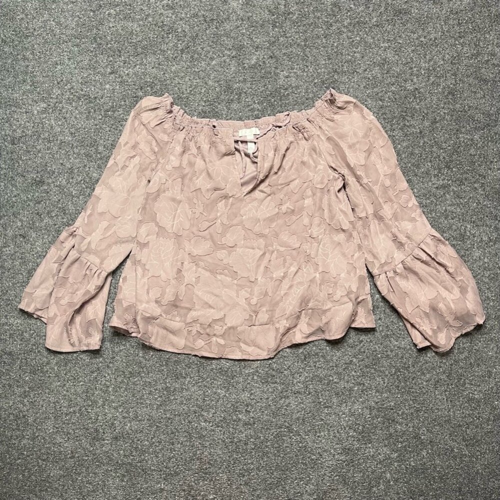 Leith Womens Peasant Blouse Pink Floral Long Sleeve Bell Cuff Cropped Boho S